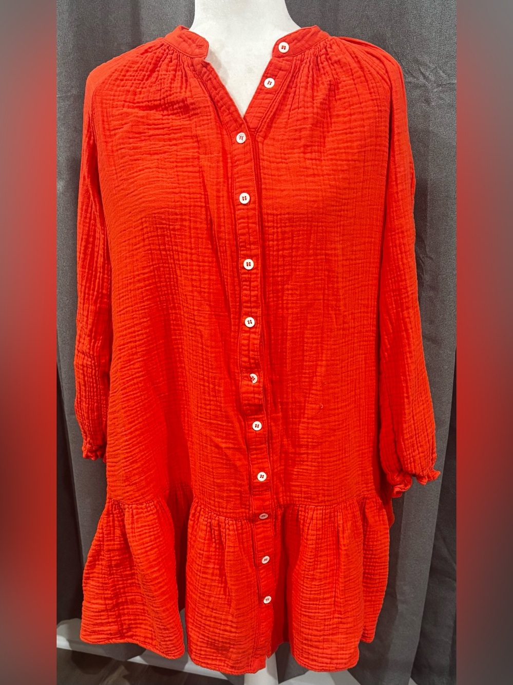 XiRENA Rainey Gauze Mini Dress Small Orange Red Romantic Bohemian Casual Resort